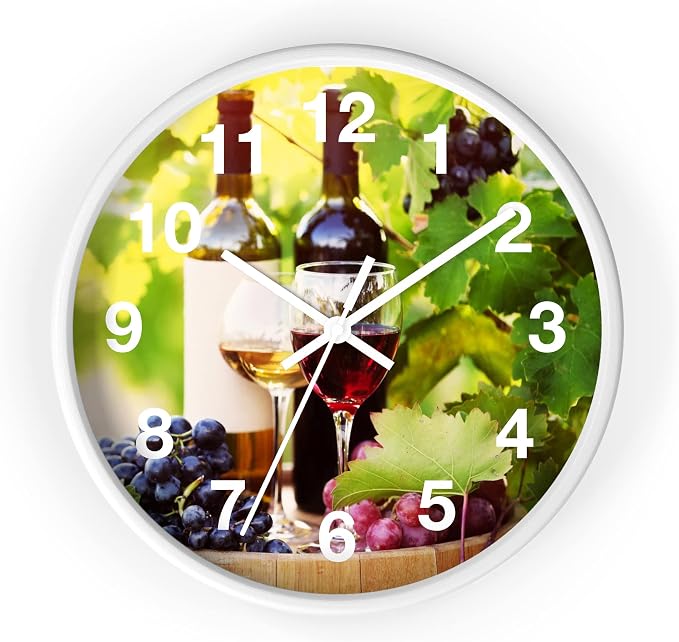 Mozingo ~ Wine Clock for Kitchen Bar Wall It's Wine O'clock Silent Time Gift Home Decor Made In USA, 10" (Hour Marks - Numbers, Clock Frame Color - White, Wine Theme #03) by Unknown