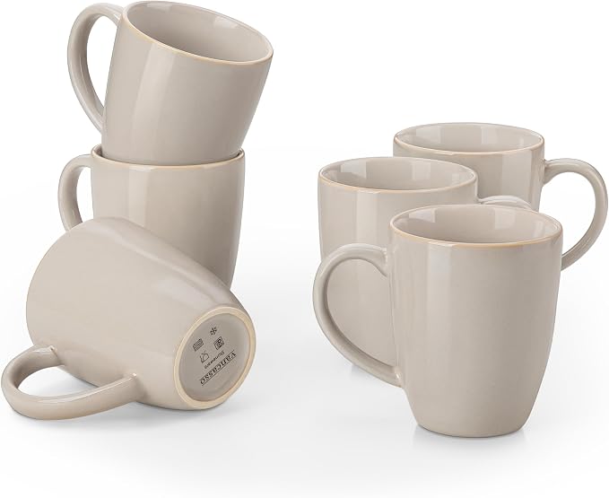 vancasso PLAYA Ceramic Coffee Mug Set of 6, 12 Oz Tea Cups with Handle for Latte, Tea, Cappuccino, Milk, Cocoa, Microwave&Dishwasher Safe, Grey by vancasso