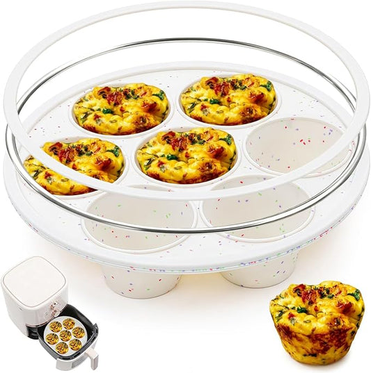 Vinino Silicone Air Fryer Muffin Pan with Reinforced Frame, Egg Bite Mold | 7 Cup Air Fryer Accessories, Silicone Muffin Pans for Oven, Perfect for Egg Bites, Muffins, Tarts and Quiche, BPA-Free, Cream by VININO