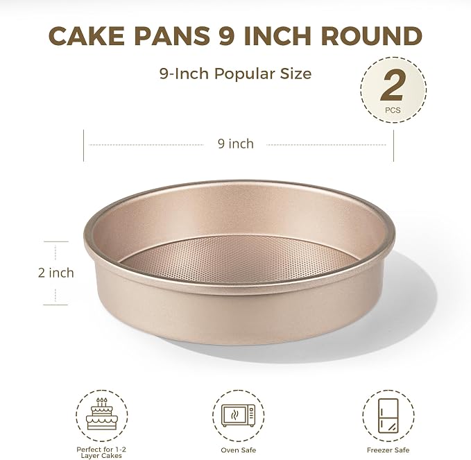 Ceramic Nonstick 9” Round Cake Pans, Heavy-Duty Aluminized Steel | Non-Toxic 9 Inch Round Cake with Diamond Texture, Cake Pans 9 Inch Round for Baking Cheesecake, Cream, 2-Pack - Image 4