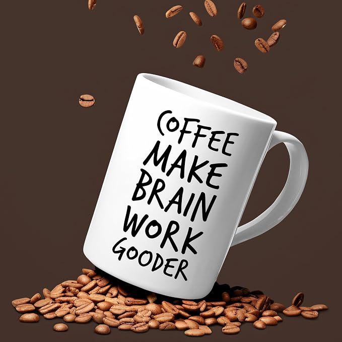 Veracco Coffee Make Brain Work Gooder Mug Funny Coffee Lover Gift Humorous Idea Family Friends Birthday Presents Sarcastic Office Berserk Tea Cup Caffeine Addict Brain Booster Gooder Vibes - Image 5
