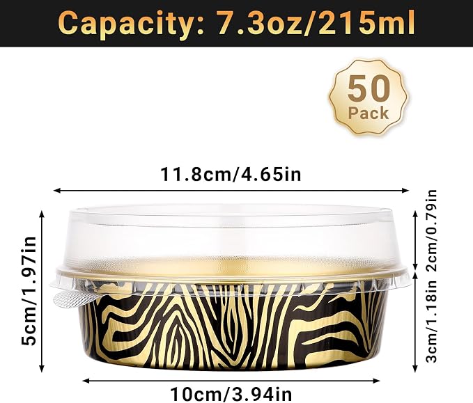 Beasea 4 Inch Pie Tins with Lids, 50 Pack 7.3 Oz Disposable Mini Tart Tins, Aluminum Foil Baking Tins Small Round Muffin Container Mini Cheesecake Cups for Pie Tart Quiche - Tiger Stripes - Image 2