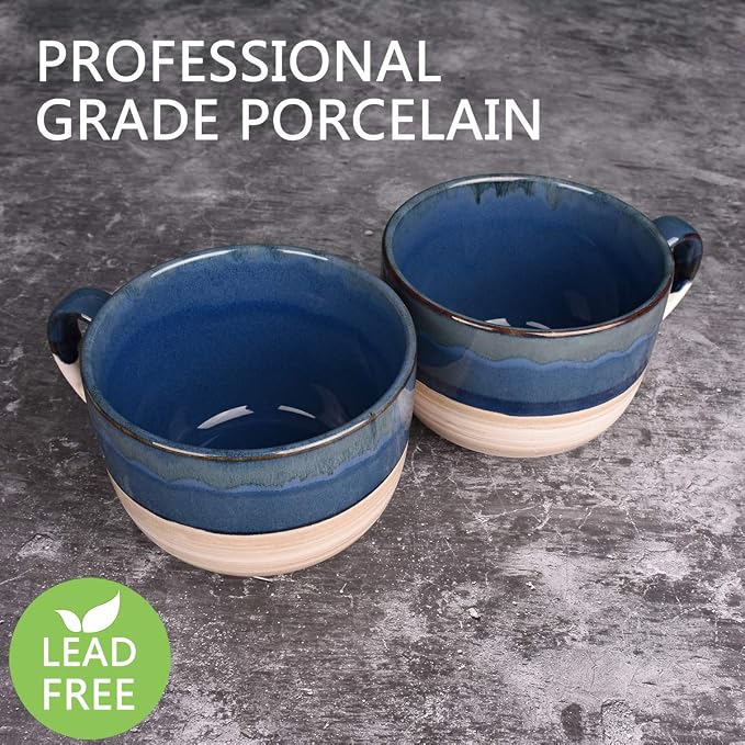 Bosmarlin Large Ceramic Coffee Mug Set of 2, Stoneware Latte Mug for Office and Home, 16 Oz, Dishwasher and Microwave Safe, (Prussian Blue, 2) - Image 3