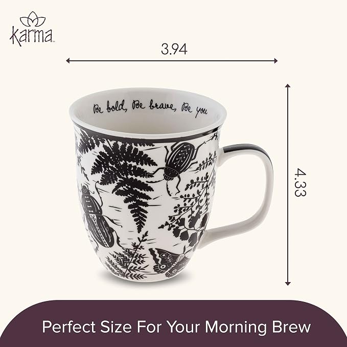 Karma Gifts 14 oz Black and White Boho Mug Beetle - Cute Coffee and Tea Mug - Ceramic Coffee Mugs for Women and Men - Image 5