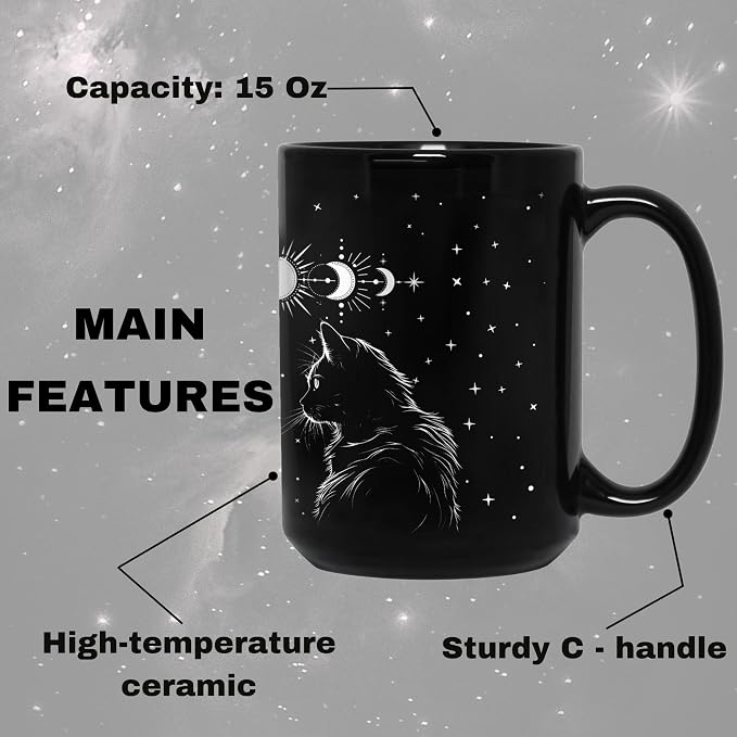 Black Cat Mug 15oz Cat Lover Gifts for Women Funny Goth Coffee Mug - Witch, Goth Decor Christmas Cup With Cats Goth Gift Witchy Gifts for Women, Men - Xmas Decorations Cats Christmas Gothic Home Decor - Image 3