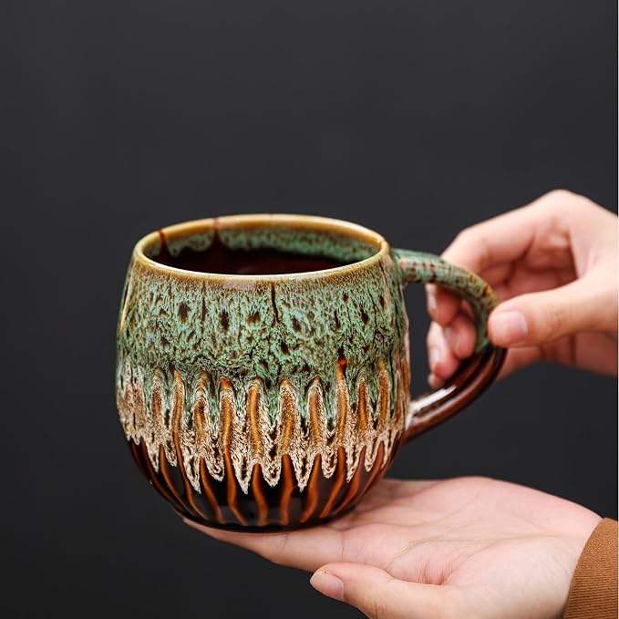 20 oz Large Ceramic Coffee Mug,Creative Handcrafted Reactive Glaze Coffee Cups Suitable for Home and Office Use,Dishwasher & Microwave Safe,Novelty Pottery Mug for Coffee Lovers Gift (green) - Image 6
