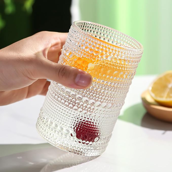 Amyoole Hobnail Drinking Glasses Set of 6,15oz Bar Tumbler Glassware | Clear, Vintage Glassware Embossed Water Tumbler, Cocktail Glass and Kitchen Glass Cups, For Beer, Whiskey, Juice, Milk - Image 6