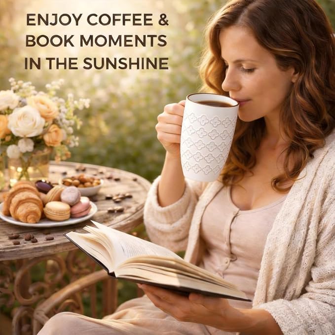 AmorArc Large Coffee Mugs Set of 4, 20oz Tall Coffee Mugs Set | with Texture Patterns for Cappuccino, Latte,Hot Cocoa, Dishwasher & Microwave Safe-Off White - Image 7