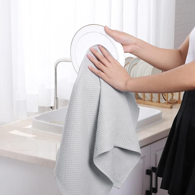 Homaxy 100% Cotton Waffle Weave Kitchen Dish Towels 4-Pack, Light Gray | 13 x 28 Inches, Ultra Soft Absorbent Dish Towels, Quick Drying Cleaning Towels - Image 4