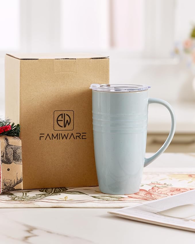 famiware Jupiter Large Coffee Mug, 20oz Coffee Mug with Lid, Ceramic Mugs Set of 2, Cup Set with Handle for Latte, Tea, Cocoa, Milk, Microwave and Dishwasher Safe, Multi-color - Image 7