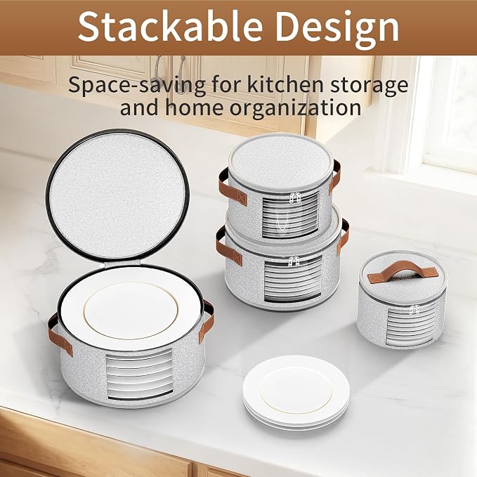 Foyego China Storage Containers, Light Gray, 4 Piece Set | with Lid, Handles & Visible Window, Stackable Moving Boxes for Plates Storage, Sturdy Dish Packing Supplies for Protection - Image 5