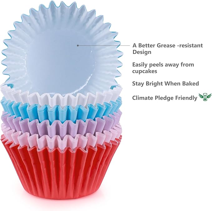 Caperci Heavy Duty Multicolor Jumbo Cupcake Muffin Liners for Baking - 100pcs Extra Large Grease-Resistant Paper Baking Cups, No Muffin Pan Needed, Odorless, Easily Peels (Bright Assorted Colors) - Image 4