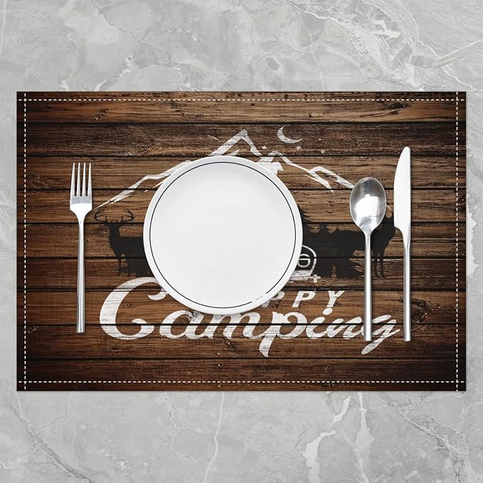 Feelyou Happy Camping Placemat for Kitchen Dining Table 18"x12" Camper Table Place Mats Decor Kids RV Camping Placemats Set of 4 Farmhouse Trailers Camper Indoor Outdoor Decor Table Mats - Image 2