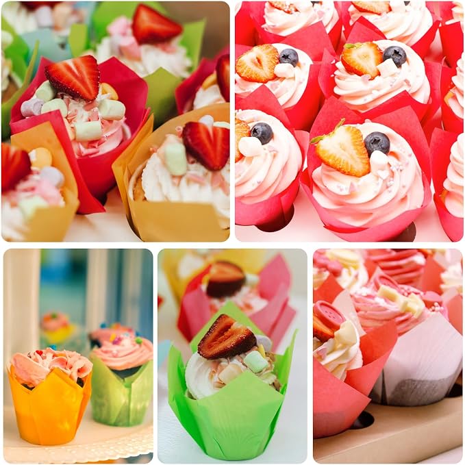 120 Counts Colorful Tulip Cupcake Liners for Baking Cups, Food Grade Parchment Paper Muffin Liners Holders, Standard Tulip Cupcake Liners, Greaseproof Cup Cake Wrappers for Party, Christmas, Neyimqr - Image 5