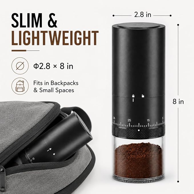 Portable Electric Burr Coffee Grinder - Cordless Rechargeable Coffee Grinder with Ceramic Conical Burr, USB-C, Ultra Quiet <65dB, 38 Adjustable Settings, Travel Coffee Grinder for Camping Office Home - Image 9