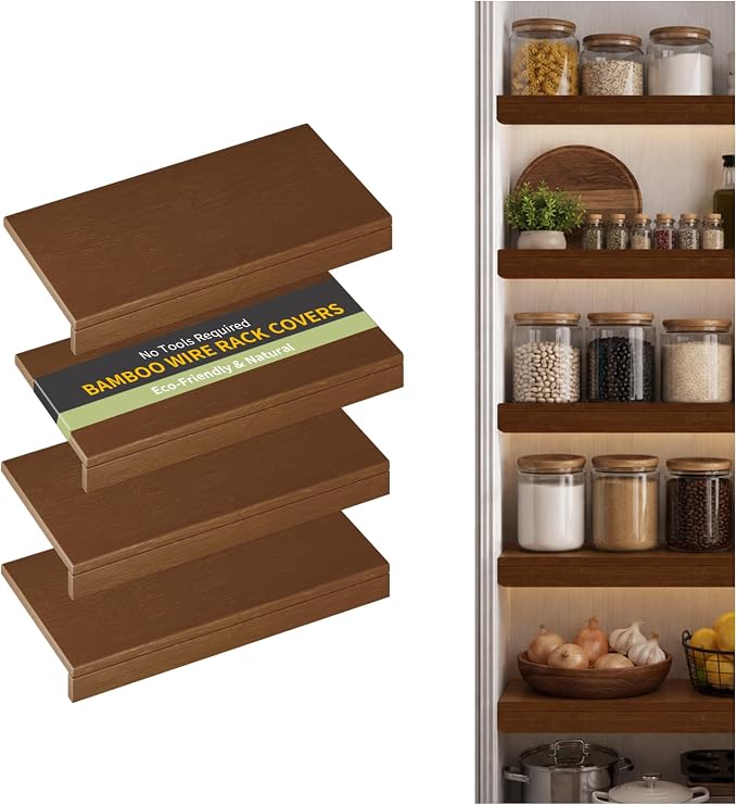 Wire Shelf Covers, Bamboo Wire Rack Covers for Pantry, Closet，Kitchen (4pcs, 24" W x 12" D, Walnut) by ClimbHope
