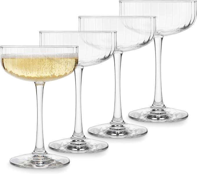 Libbey Paneled Cocktail Coupe Glasses, 8 Oz Stemmed, Set of 4 | Fine Ribbed Line, Coupe Glass Set, Dishwasher Safe, Cocktail Martini Glasses by Libbey