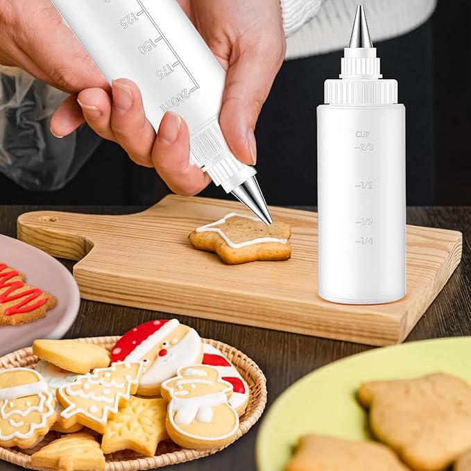 4 Pcs Plastic Squeeze Bottles for Cookie Icing Bottle Decorating Supplies Squeezing Applicator Writer for Food Coloring Frosting Pancake Arts (4 oz & 8 oz)