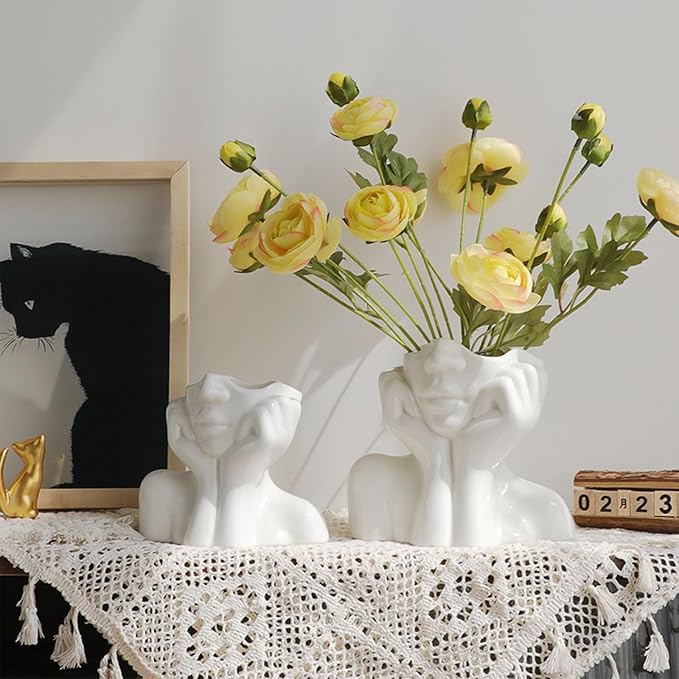 Ceramic Face Vase - Cute Half-Body Female Head Planter for Flowers, Modern Farmhouse Decor - Perfect for Desk, Table & Bookshelf, Home Accent - Image 2