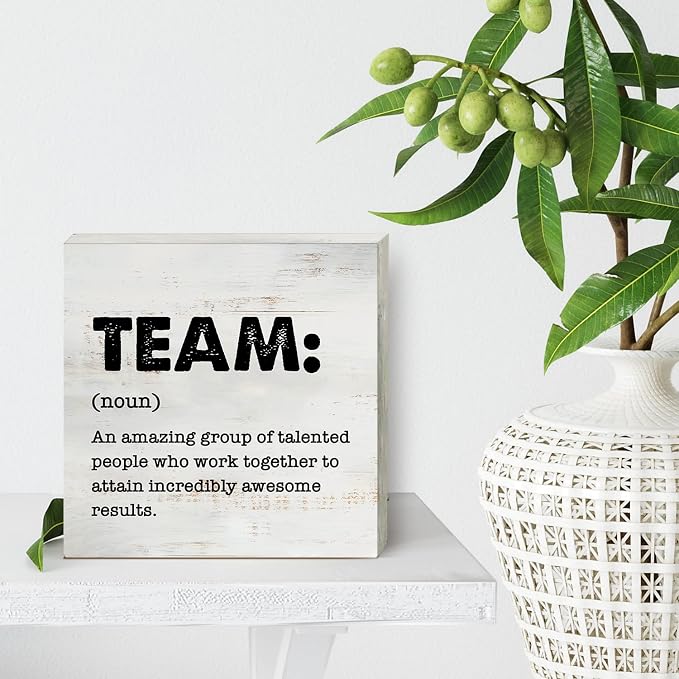 Team Definition Wood Box Sign Decor Rustic Team Quote Wooden Box Sign Block Plaque for Wall Tabletop Desk Home Office Decoration 5" x 5", Coworker Gift - Image 4