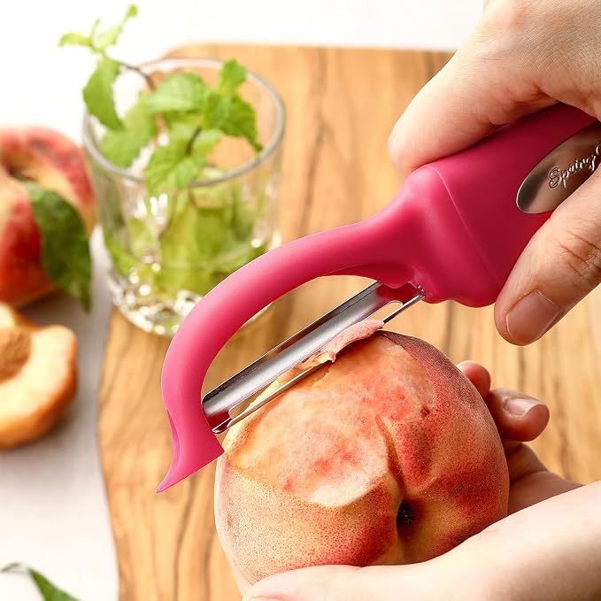 Spring Chef Swivel Vegetable Peeler for Kitchen w/Soft Grip Handle, Pink | Premium Potato Peeler w/ Ultra Sharp Stainless Steel Blades, Multifunctional Veggie Peeler for Apple, Carrot, Cucumber, Fruit - Image 4
