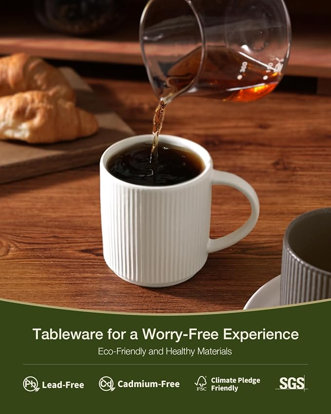 famiware Coffee Mug Set for 8, Star 12 oz Catering Mugs Cup Set with Handle for Coffee, Tea, Cocoa, Milk - Ceramic Stoneware Drinkware Set, Matte White - Image 2