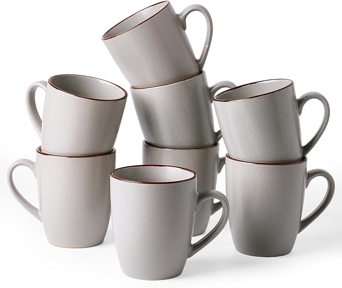 famiware Venus Coffee Mugs for 8, 13 oz Mug Set, Dringking Cup with Handle for Coffee, Tea, Cocoa, Milk, Ligth Gray by Famiware