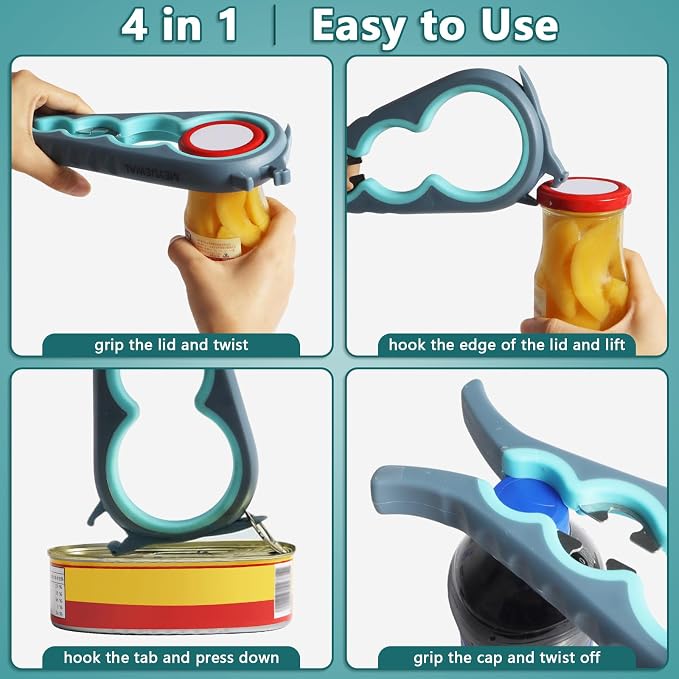Jar Opener, 6 In 1 Bottle Opener Can Opener for Weak Hands, Jar Openers for Seniors with Arthritis, Multifunctional Lid Opener Kit, Easy Jar Opener Tool for Elderly Adults Kids (Blue) - Image 3