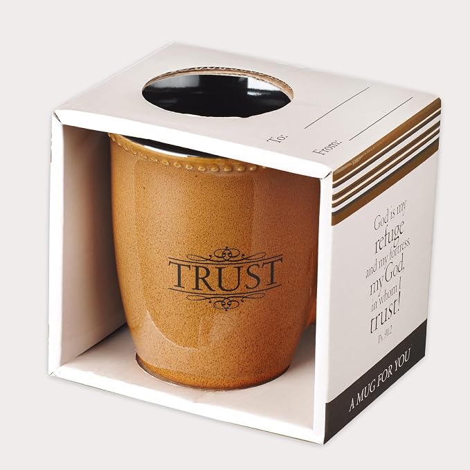 Christian Art Gifts Saddle Tan Stoneware Coffee Mug – 13 oz. Microwave and Dishwasher-safe Lead-free Inspirational Scripture Coffee and Tea Mug for Men & Women with Bible Verse: Trust – Psalms 91:2 - Image 6