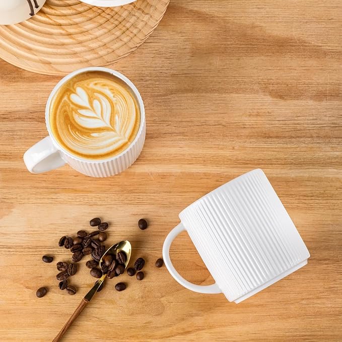 theterra Ceramic Coffee Mugs Set of 4, 14.2 oz Coffee Cups with Handle | Handmade, Suitable for Latte, Tea, Milk, Beer & Hot Cocoa, Bright White - Image 3