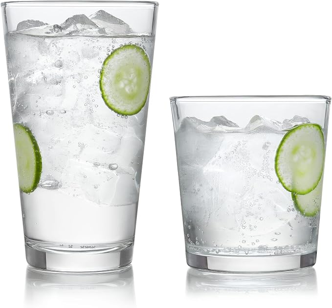 Libbey Preston Tumbler & Rocks Drinking Glasses Set of 16, All-Purpose Cups | 16 oz and 13 oz Capacities for Water, Juice, Cocktails, and More with Wide Mouths and Dishwasher-Safe Cleanup by Libbey