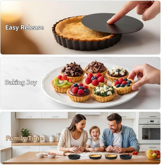 6 Pcs Mini Tart Pans with Removable Bottom, 3.9 in Egg Tart Molds Set, Carbon Steel Quiche Pans, Fluted Design for Baking Tart, Pie and Quiche, for Home Baking - Image 5