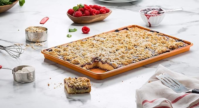 Copper Nonstick Cookie Sheet Baking Pan, Large Rectangular Bakeware Tray with Easy-Grip Rim, Durable Baking Sheet for Cookies, Roasting Vegetables, Pastries & More - Image 6