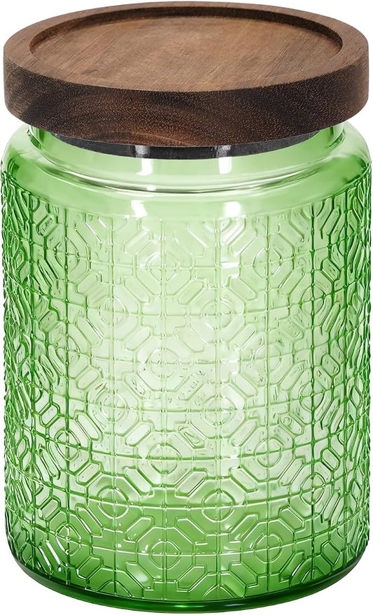 1Pc 24oz Window Style Vintage Glass Candy Jar with Solid Wood Lid, Kitchen Storage Canister for Sugar, Coffee, Tea, Cookies, Bath Salt - Decorative Mason Jar (1, Green, 24oz) by eispap