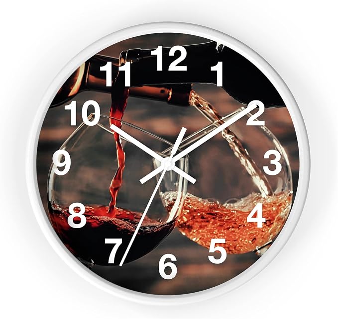 Mozingo ~ Wine Clock for Kitchen Bar Wall It's Wine O'clock Silent Time Gift Home Decor Made In USA, 10" (Hour Marks - Numbers, Clock Frame Color - White, Wine Theme #01) by Unknown