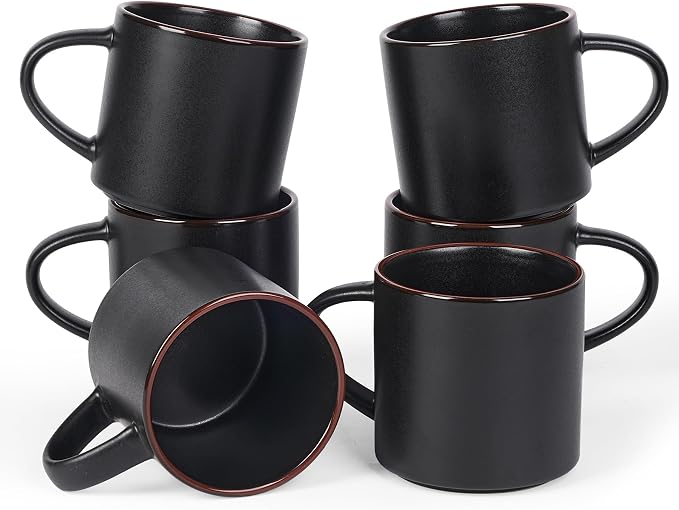famiware Coffee Mugs Set of 6, Nebula 14oz Coffee Mugs, Ceramic Cup Set with Handle for Latte, Tea, Milk, Cappuccino, Cocoa, Matte Black by Famiware