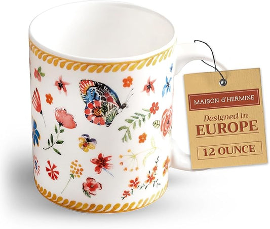 Maison d' Hermine Coffee Mug with Handles Tea Cups (12 Ounce, Pack of 1) | Fine Bone China Coffee Mugs for Hot Beverages Cappuccino Latte Home Spring Summer -Happy Florals - Sweety Summer Morning by MaisondHermine