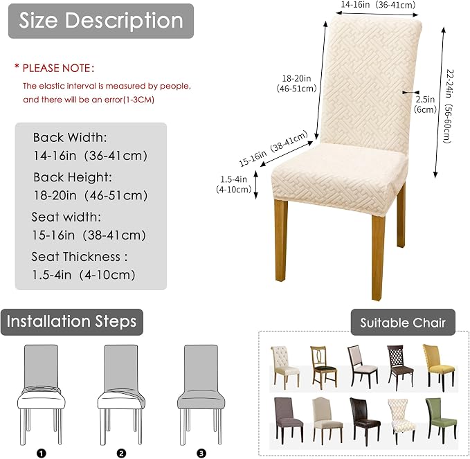 FORCHEER Dining Room Chair Covers Set of 6 Beige Jacquard Stretch Parsons Chair Slip Covers Washable Removable - Image 3