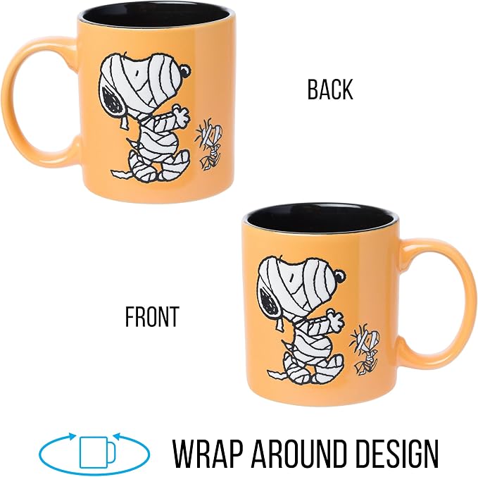 Silver Buffalo Peanuts Mummy Snoopy, Wax Resist Ceramic Pottery Mug, 20oz | Woodstock, 0.59 Liters - Image 5