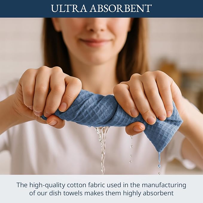 LANE LINEN Cotton Kitchen Towels Set, 6-Pack – Absorbent, Quick-Drying Dish Towels, 18" x 28", Soft, Premium Hand and Tea Towels - Indigo - Image 5