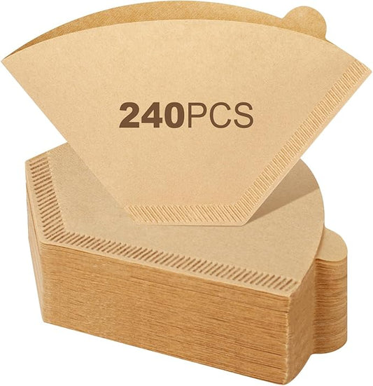 240 Count #2 Coffee Filtets 2-4 Cup, Premiun Unbleached Natural Coffee Paper Filters, No Blowout, Disposable Coffee Filter Cone Paper for Pour Over and Drip Coffee Maker