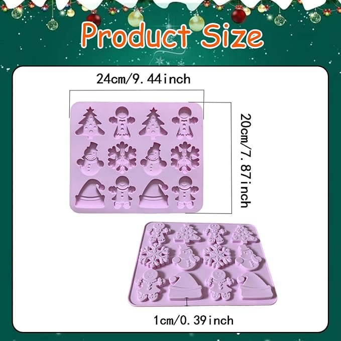 2 Piece Christmas Chocolate Silicone Molds, Xmas Tree Hat Snowflake and Gingerbread man Shape 3D Chocolate 24-Cavities Candy Moulds for Christmas Day, Holiday Theme Candy Pudding Jelly Making
