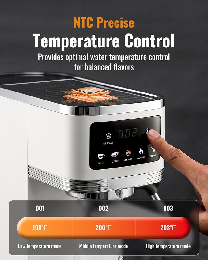 SHARDOR Espresso Machine 20 Bar, Professional Espresso Machine with Milk Frother and Touchscreen, Expresso Coffee Machines with Adjustable Temperature,for Cappuccino, Latte, Stainless Steel, White - Image 4