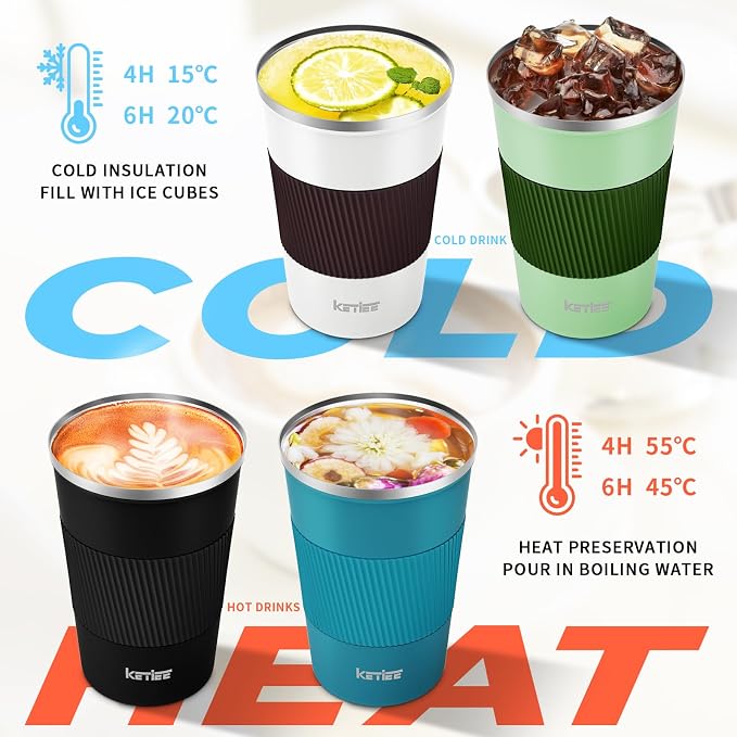 KETIEE Travel Coffee Mug 12oz: Reusable Insulated Coffee Cup with Leakproof Lid, Travel Tumbler, Vacuum Stainless Steel Coffee Mug to Go for Hot/Iced Coffee Tea Water (White) - Image 3