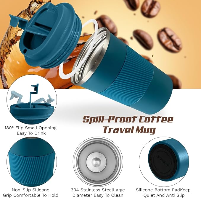Vacuum Insulated Stainless Steel Travel Coffee Mug,Leak Proof Cup with Lid | 304 stainless steel mug with vacuum insulation, leak proof lid, silicone grip and car cup holder friendly design - Image 3