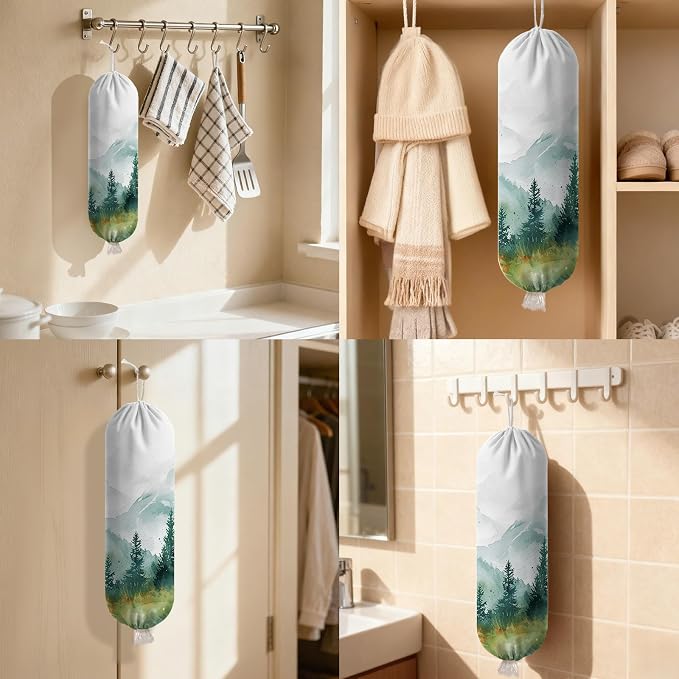 Forest Plastic Bag Holder Dispenser, Plastic Grocery Bag Organizer & Wall Mount Paper Trash Bags Saver Storage for Kitchen Home Pantry Decor, Forest Kitchen Decor Shopping Bags Storage Dispenser - Image 6
