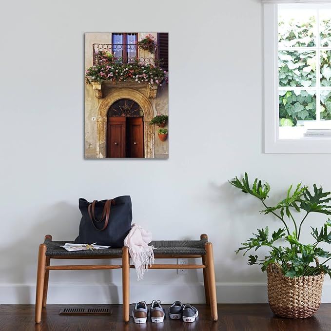 ART.COM Stretched Canvas Print Balcony Flowers and Doorway in Pienza Tuscany Italy by Julian Castle, 24" x 36" - Image 3
