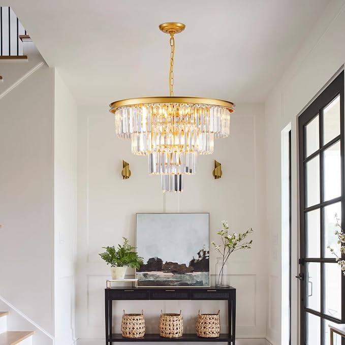 10 Light Modern Gold Crystal Chandelier for Dining Room 24'' Dining Room Light Fixture Contemporary Pendant Round 4-Tier Adjustable Height for Living Room, Foyer, Entryway, Bedroom - Image 7