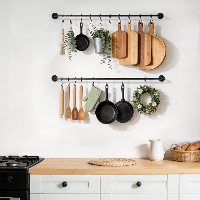 Mkono Wall Mounted Mug Holder, Coffee Cup Hanger Rack with 20 Hooks, 2 Pack | Kitchen Rod, Space Saving, Easy Assembly, Wall & Under Cabinet, Durable Metal, Kitchen Dining Bar Organizer, Multi-Function - Image 4