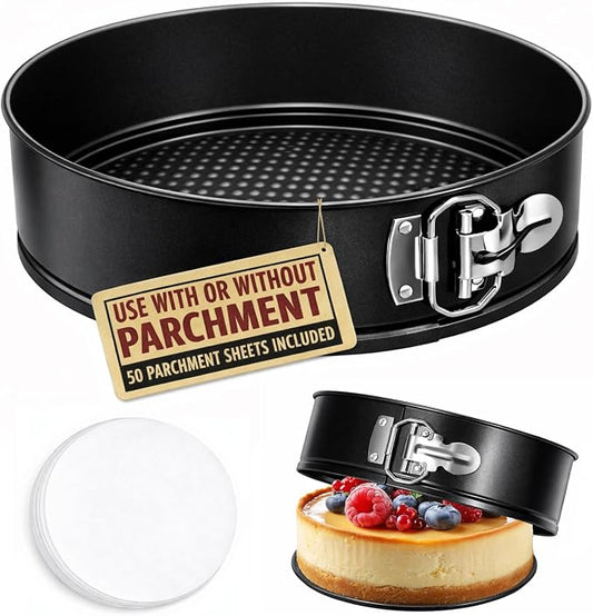 10 Inch Springform Pan with 50 Pcs Parchment Paper Cheesecake Baking Mold | Nonstick Round Tin Leakproof Removable Bottom Bakeware for Cake Pie Pizza and Quiches Carbon Steel and Non-stick Coating by Tellshun